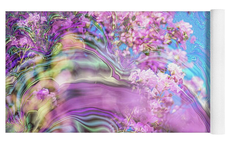 Blue and Pink Fractals and Flowers - Yoga Mat