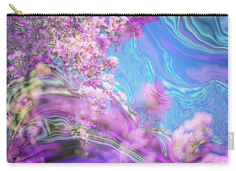 Blue and Pink Fractals and Flowers - Zip Pouch