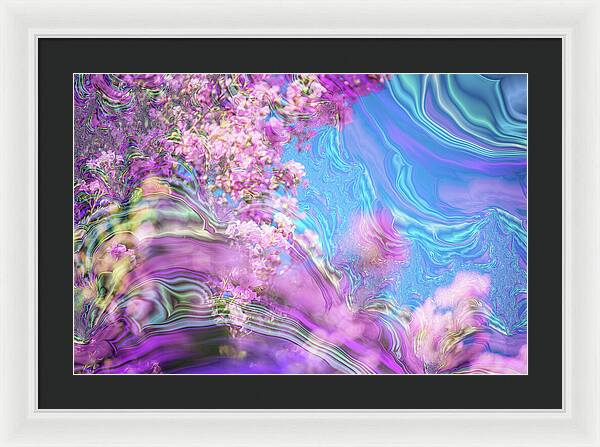 Blue and Pink Fractals and Flowers - Framed Print
