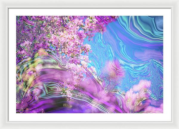 Blue and Pink Fractals and Flowers - Framed Print