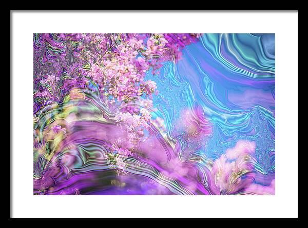 Blue and Pink Fractals and Flowers - Framed Print