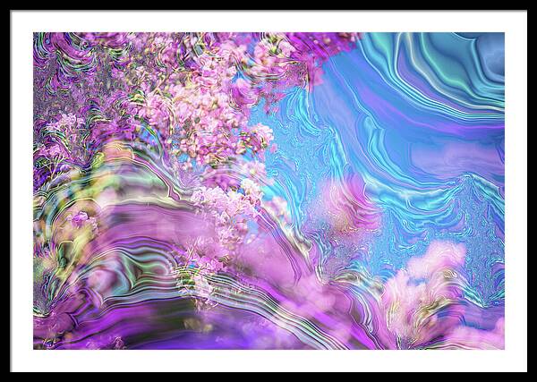 Blue and Pink Fractals and Flowers - Framed Print