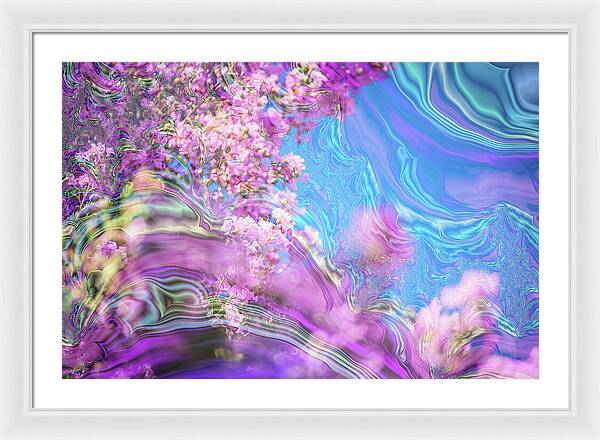 Blue and Pink Fractals and Flowers - Framed Print