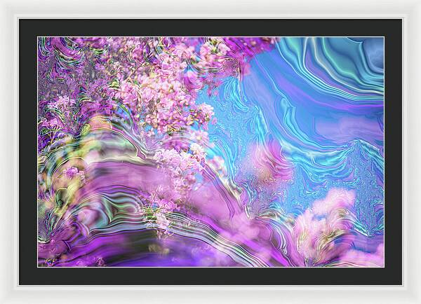 Blue and Pink Fractals and Flowers - Framed Print