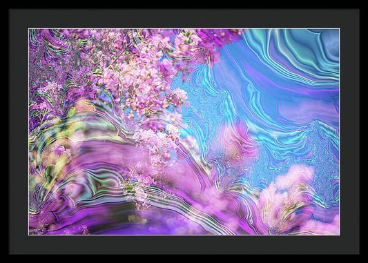 Blue and Pink Fractals and Flowers - Framed Print