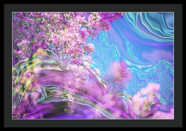 Blue and Pink Fractals and Flowers - Framed Print