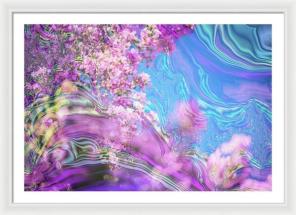 Blue and Pink Fractals and Flowers - Framed Print
