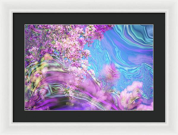 Blue and Pink Fractals and Flowers - Framed Print