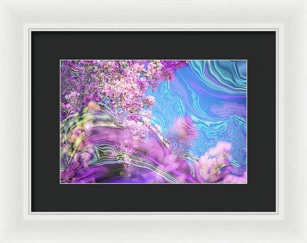 Blue and Pink Fractals and Flowers - Framed Print