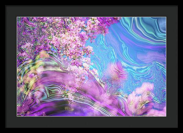 Blue and Pink Fractals and Flowers - Framed Print