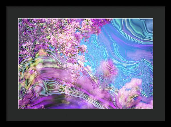 Blue and Pink Fractals and Flowers - Framed Print