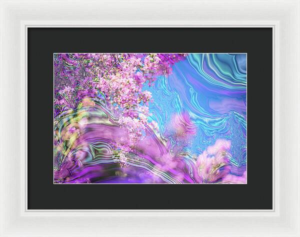 Blue and Pink Fractals and Flowers - Framed Print
