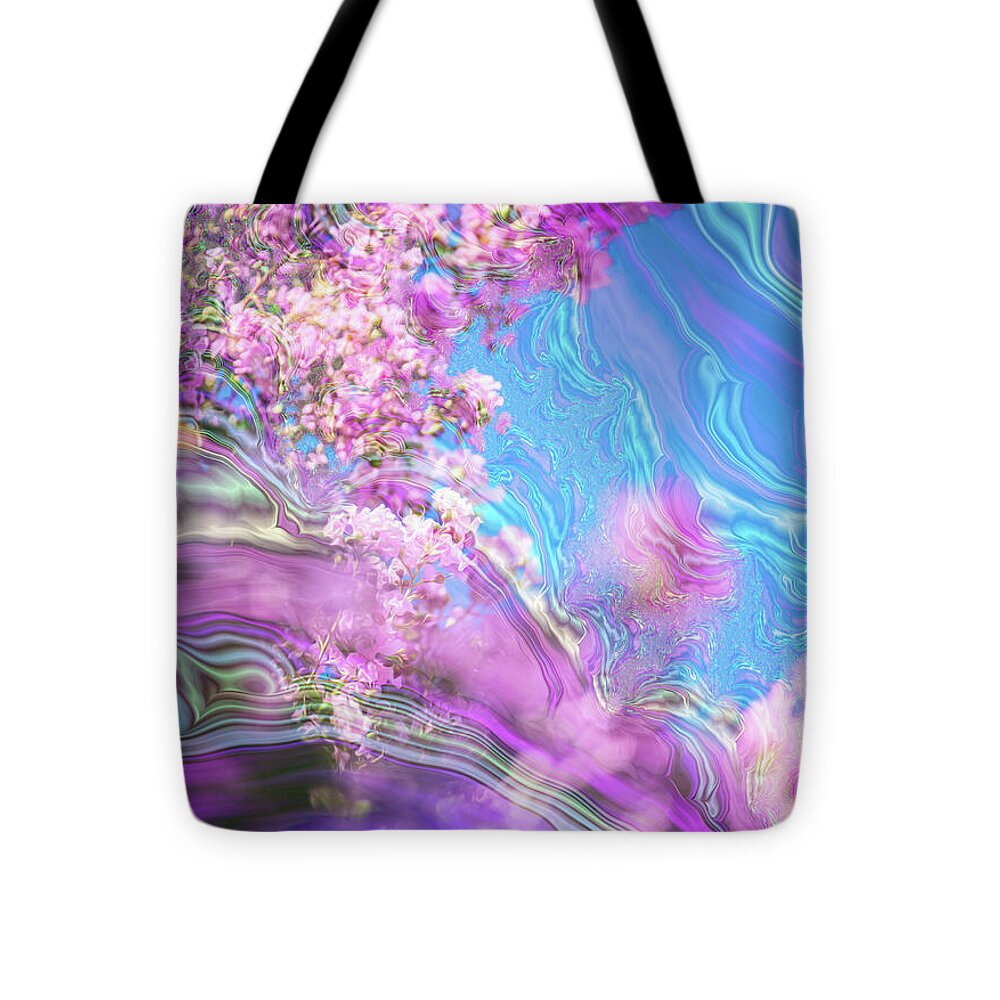 Blue and Pink Fractals and Flowers - Tote Bag
