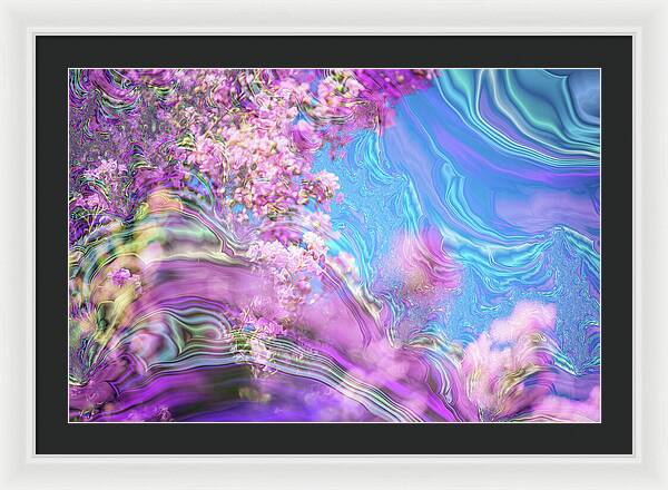 Blue and Pink Fractals and Flowers - Framed Print