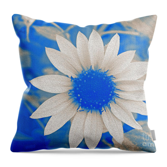 Blue and white Sunflower - Throw Pillow