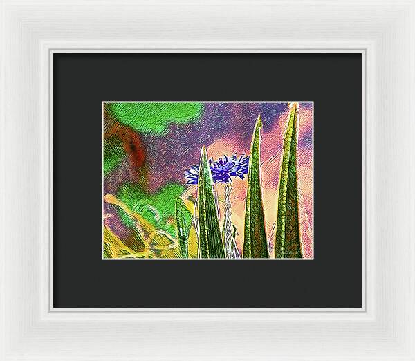 Blue artistic Landscape of a Hidden Flower - Framed Print