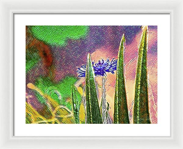 Blue artistic Landscape of a Hidden Flower - Framed Print