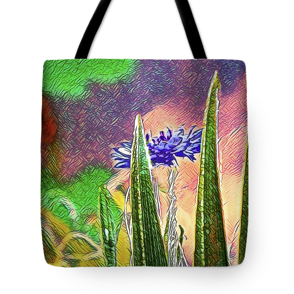 Blue artistic Landscape of a Hidden Flower - Tote Bag