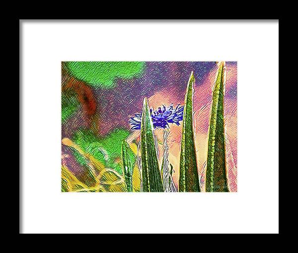Blue artistic Landscape of a Hidden Flower - Framed Print