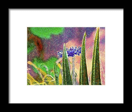 Blue artistic Landscape of a Hidden Flower - Framed Print