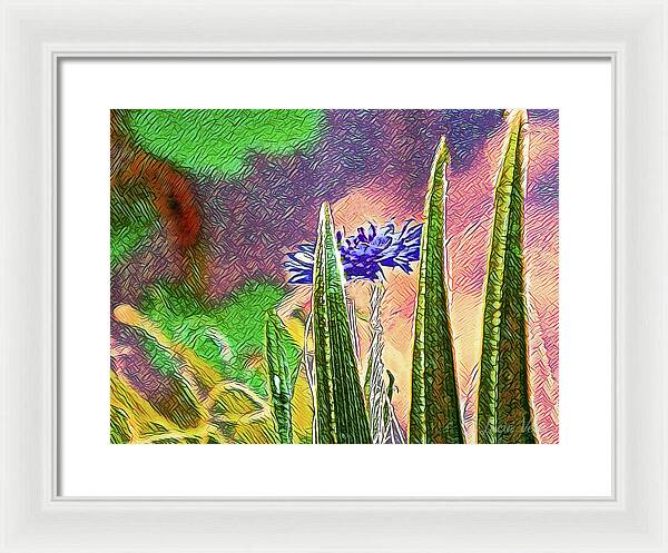 Blue artistic Landscape of a Hidden Flower - Framed Print