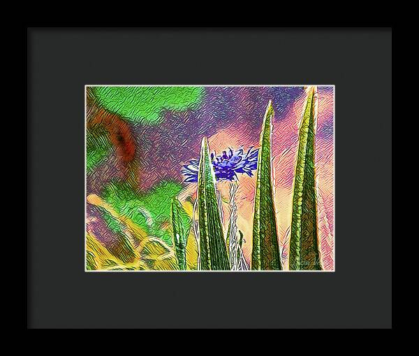 Blue artistic Landscape of a Hidden Flower - Framed Print