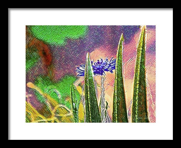 Blue artistic Landscape of a Hidden Flower - Framed Print