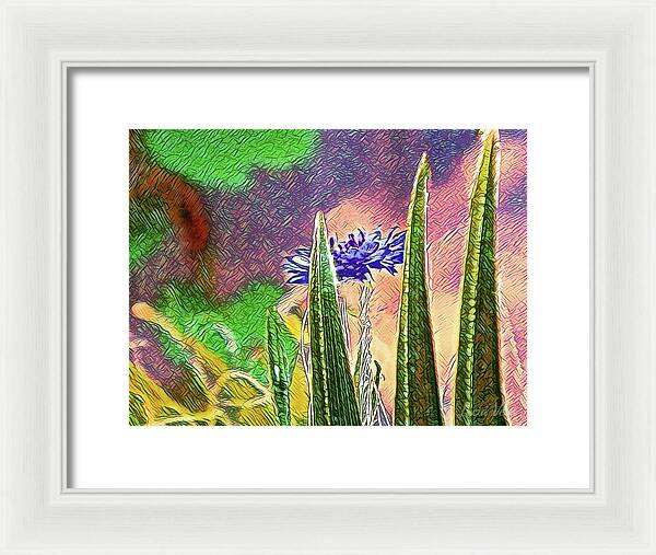 Blue artistic Landscape of a Hidden Flower - Framed Print