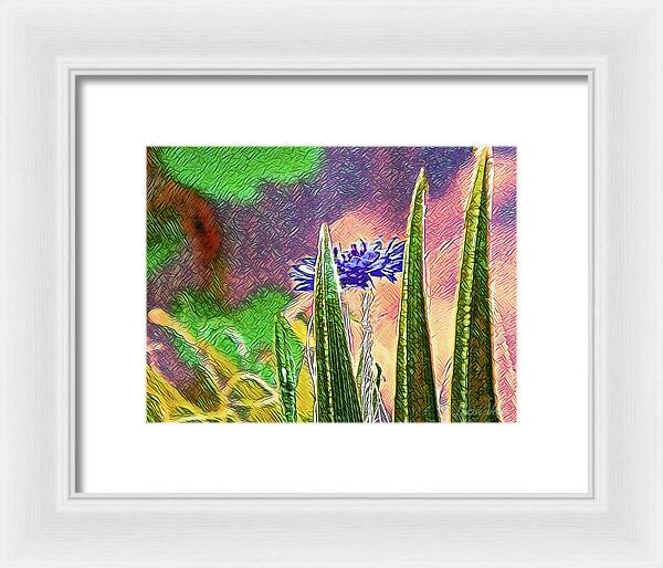 Blue artistic Landscape of a Hidden Flower - Framed Print