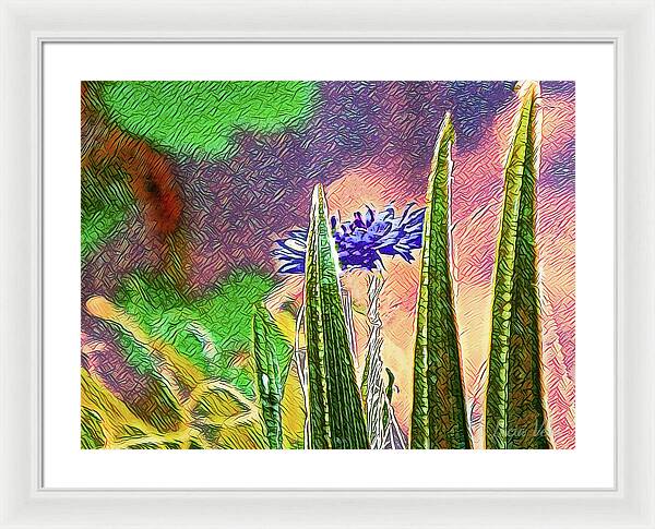 Blue artistic Landscape of a Hidden Flower - Framed Print