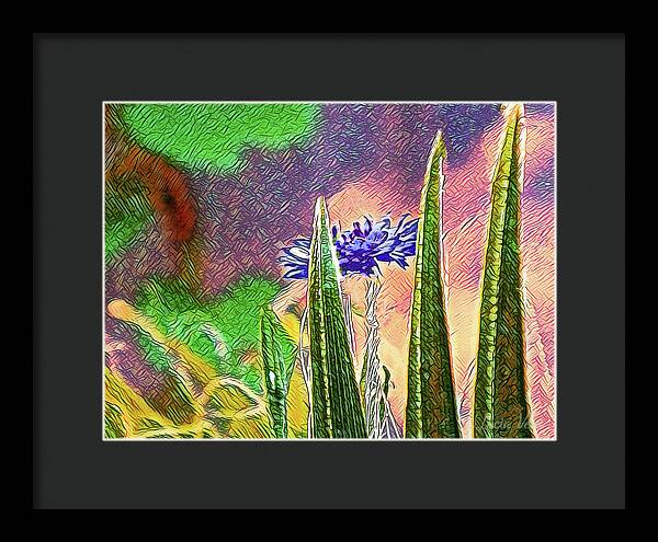 Blue artistic Landscape of a Hidden Flower - Framed Print