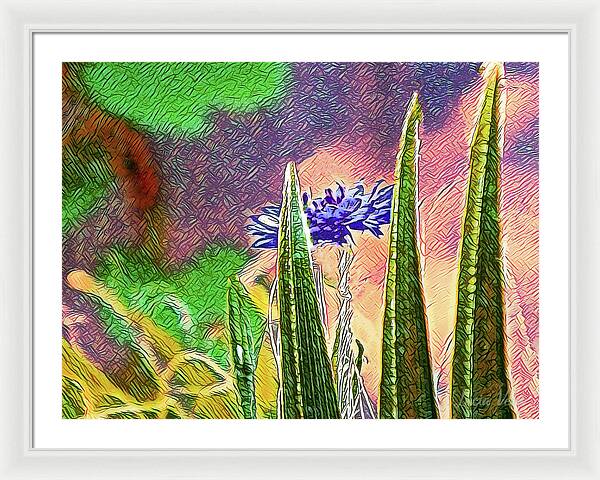 Blue artistic Landscape of a Hidden Flower - Framed Print