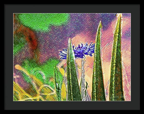 Blue artistic Landscape of a Hidden Flower - Framed Print