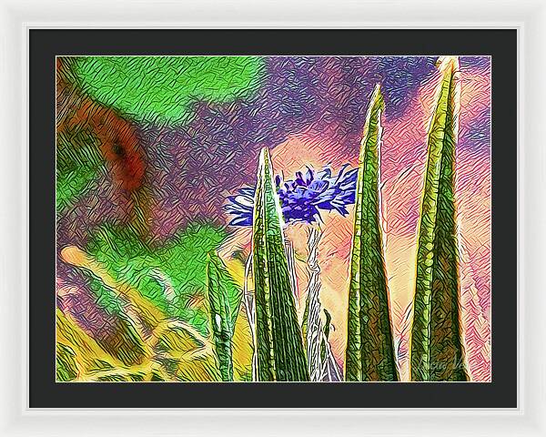 Blue artistic Landscape of a Hidden Flower - Framed Print