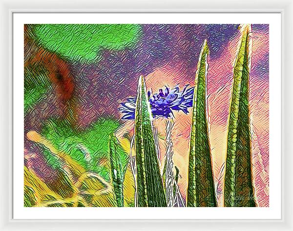 Blue artistic Landscape of a Hidden Flower - Framed Print
