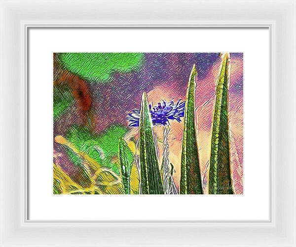Blue artistic Landscape of a Hidden Flower - Framed Print