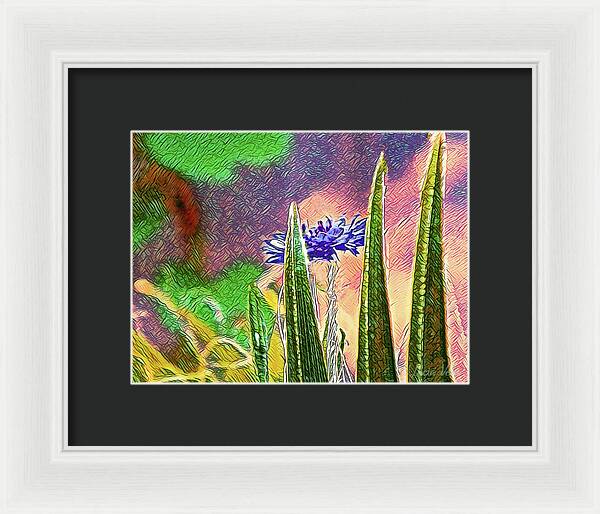 Blue artistic Landscape of a Hidden Flower - Framed Print
