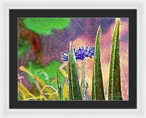 Blue artistic Landscape of a Hidden Flower - Framed Print