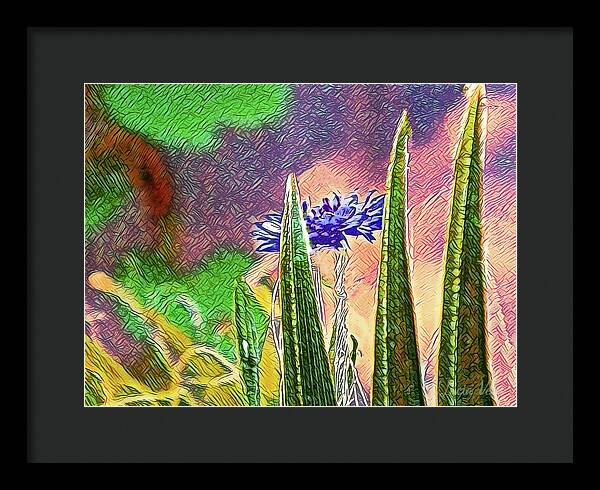 Blue artistic Landscape of a Hidden Flower - Framed Print