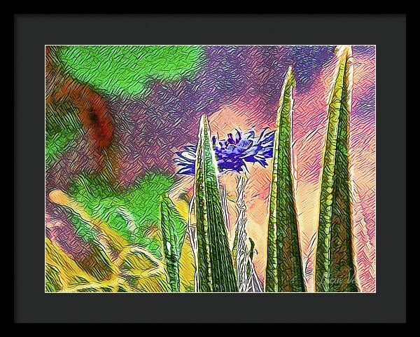 Blue artistic Landscape of a Hidden Flower - Framed Print