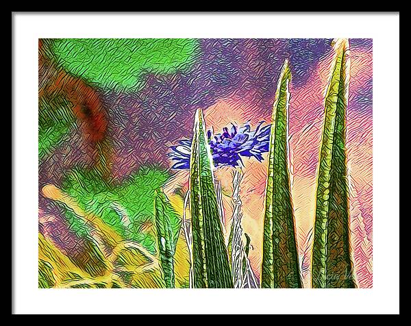 Blue artistic Landscape of a Hidden Flower - Framed Print