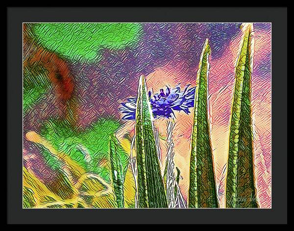 Blue artistic Landscape of a Hidden Flower - Framed Print