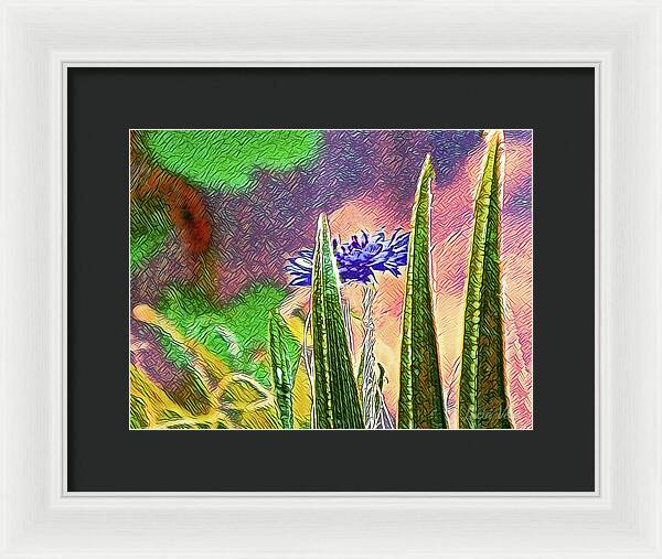 Blue artistic Landscape of a Hidden Flower - Framed Print