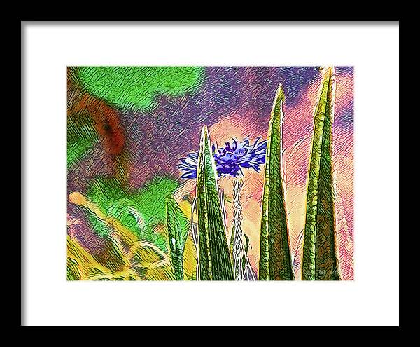 Blue artistic Landscape of a Hidden Flower - Framed Print