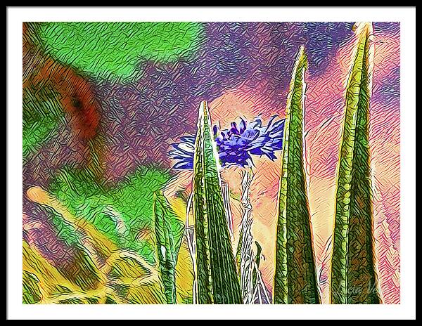 Blue artistic Landscape of a Hidden Flower - Framed Print