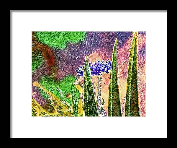 Blue artistic Landscape of a Hidden Flower - Framed Print