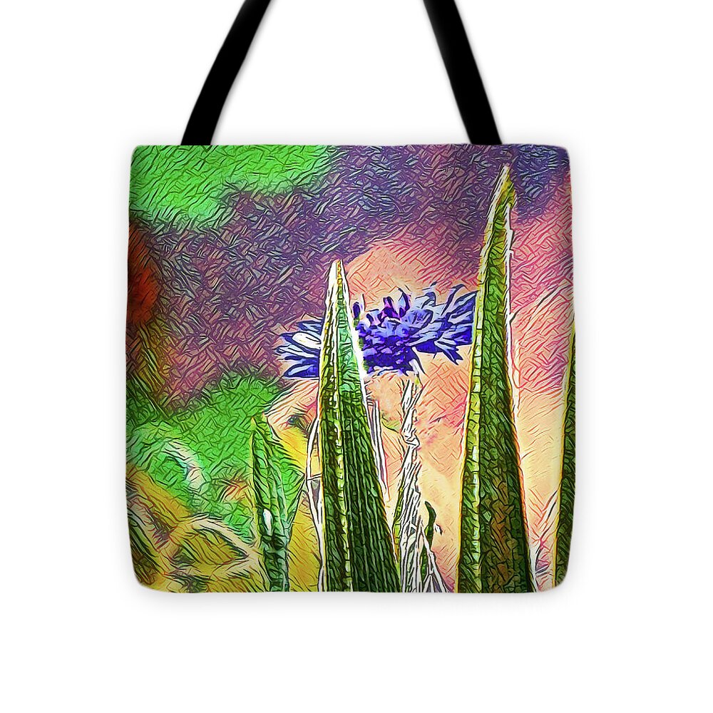 Blue artistic Landscape of a Hidden Flower - Tote Bag