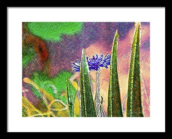 Blue artistic Landscape of a Hidden Flower - Framed Print
