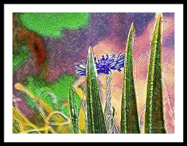 Blue artistic Landscape of a Hidden Flower - Framed Print