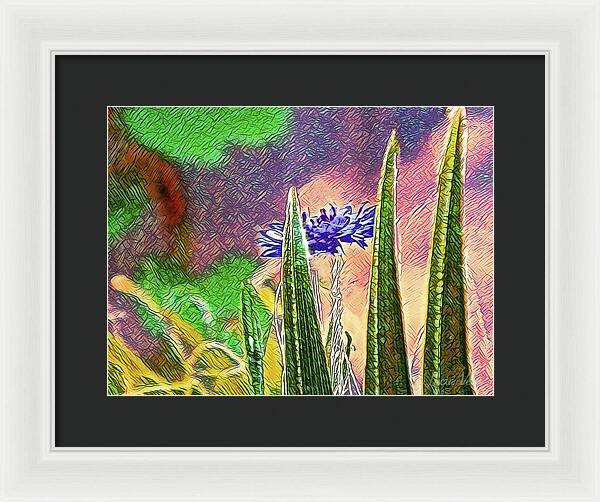 Blue artistic Landscape of a Hidden Flower - Framed Print